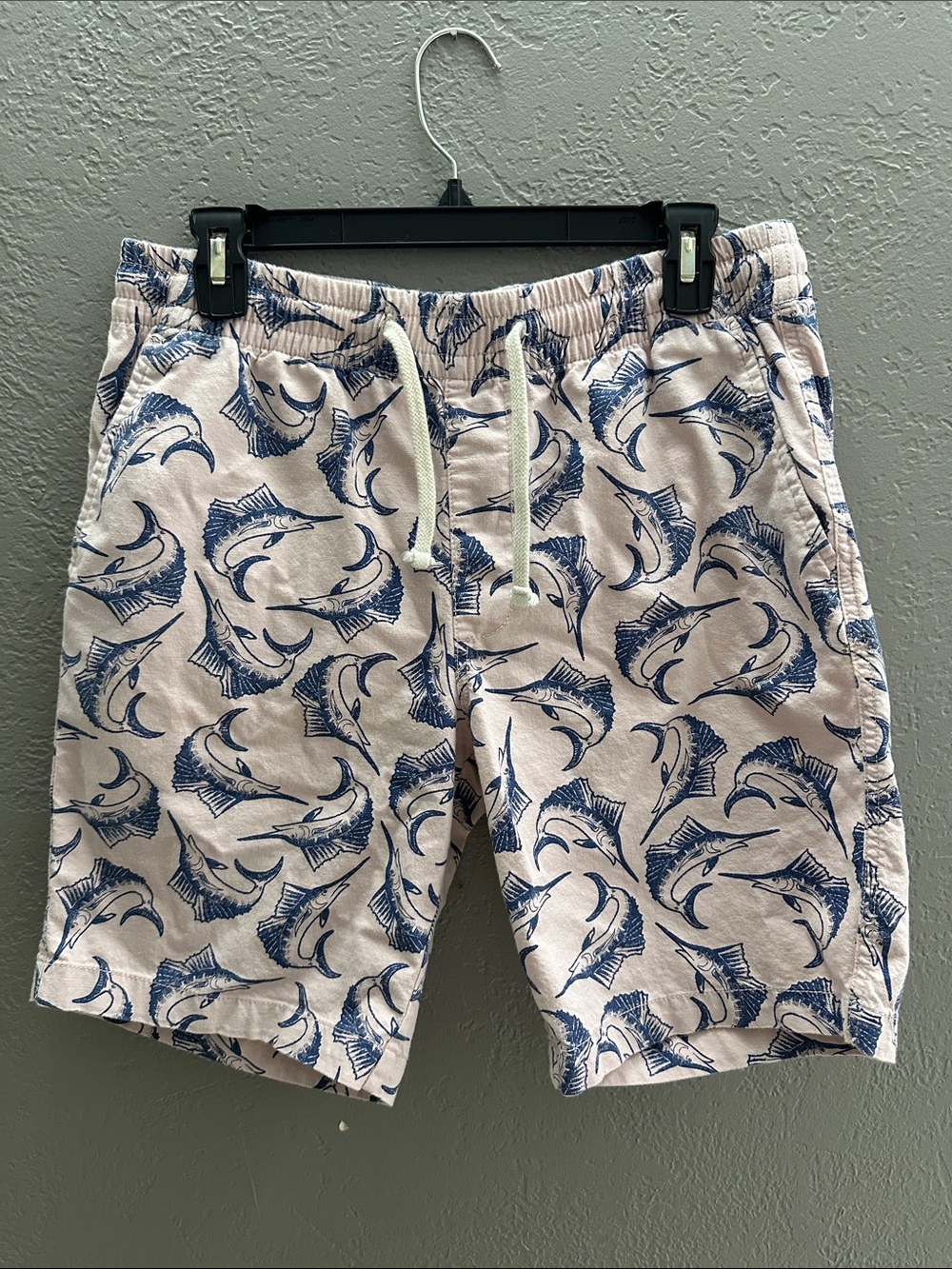Old Navy Beige Swim Trunks with Navy Fish Print